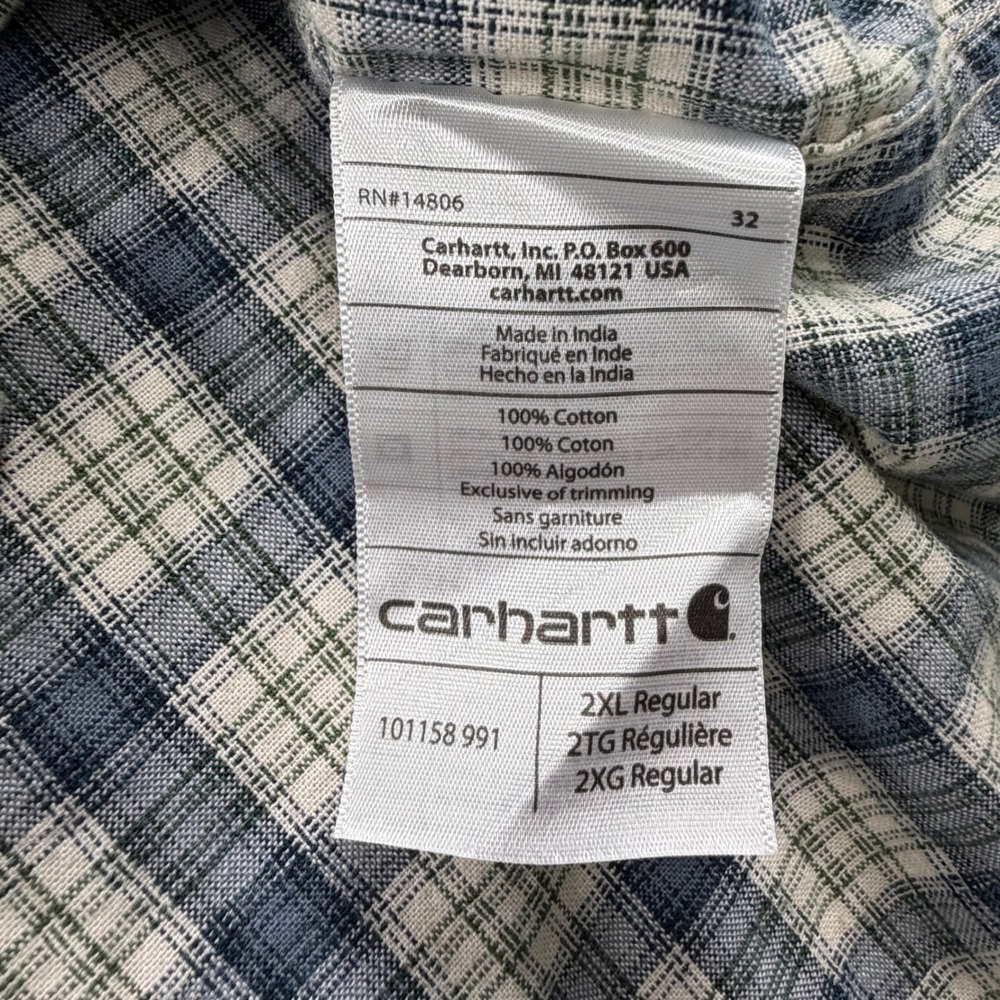 VTG Carhartt Button Down Shirt Mens 2XL Blue Plaid Short Sleeve Relaxed Fit - Picture 3 of 8